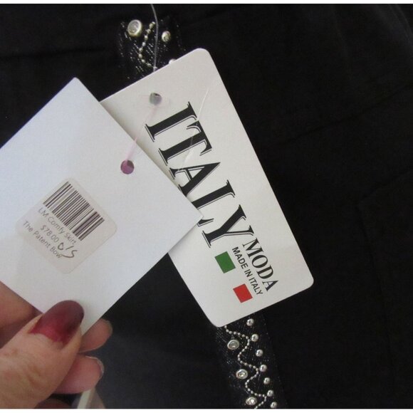 New w Tags, Italian Moda Tie Front Black Skirt W/Studs Sz M - Picture 4 of 5